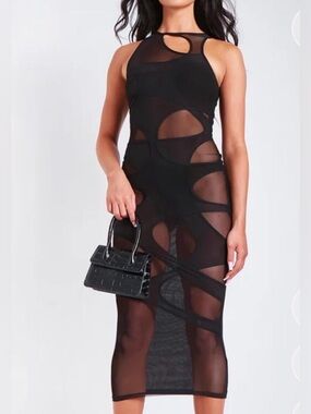 Missy Empire Sheer Cutout Mesh Bodycon Midi Dress Edgy Night Out Clubwear